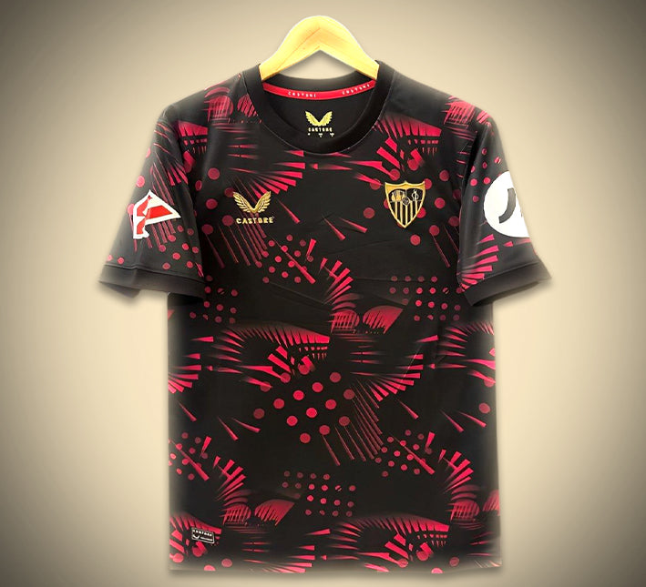 maillot-exterieur-fc-seville-noir-saison-2024-2025-tenue-de-football-officielle maillot extérieur FC Séville noir saison 2024 2025 tenue de football officielle