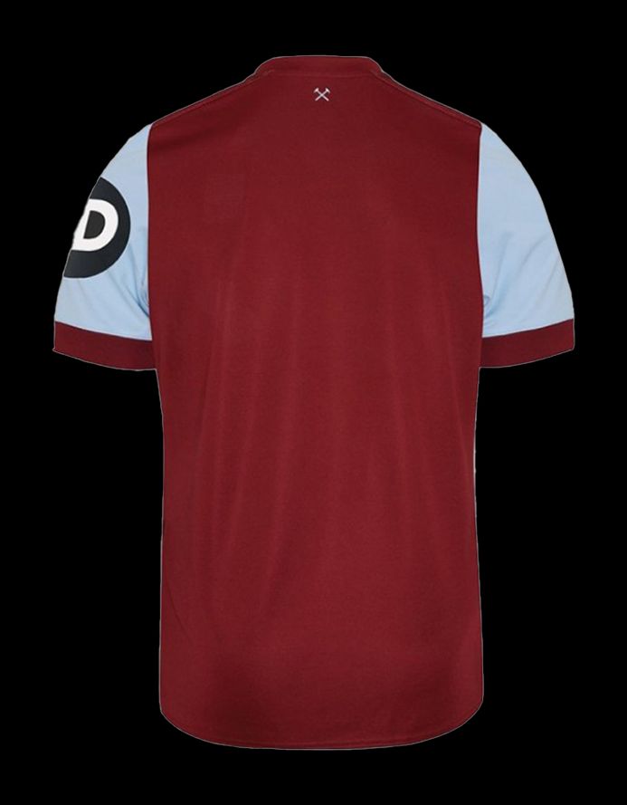 camiseta primera equipación West Ham United FC temporada 2023 2024 equipación oficial granate y azul cielo
