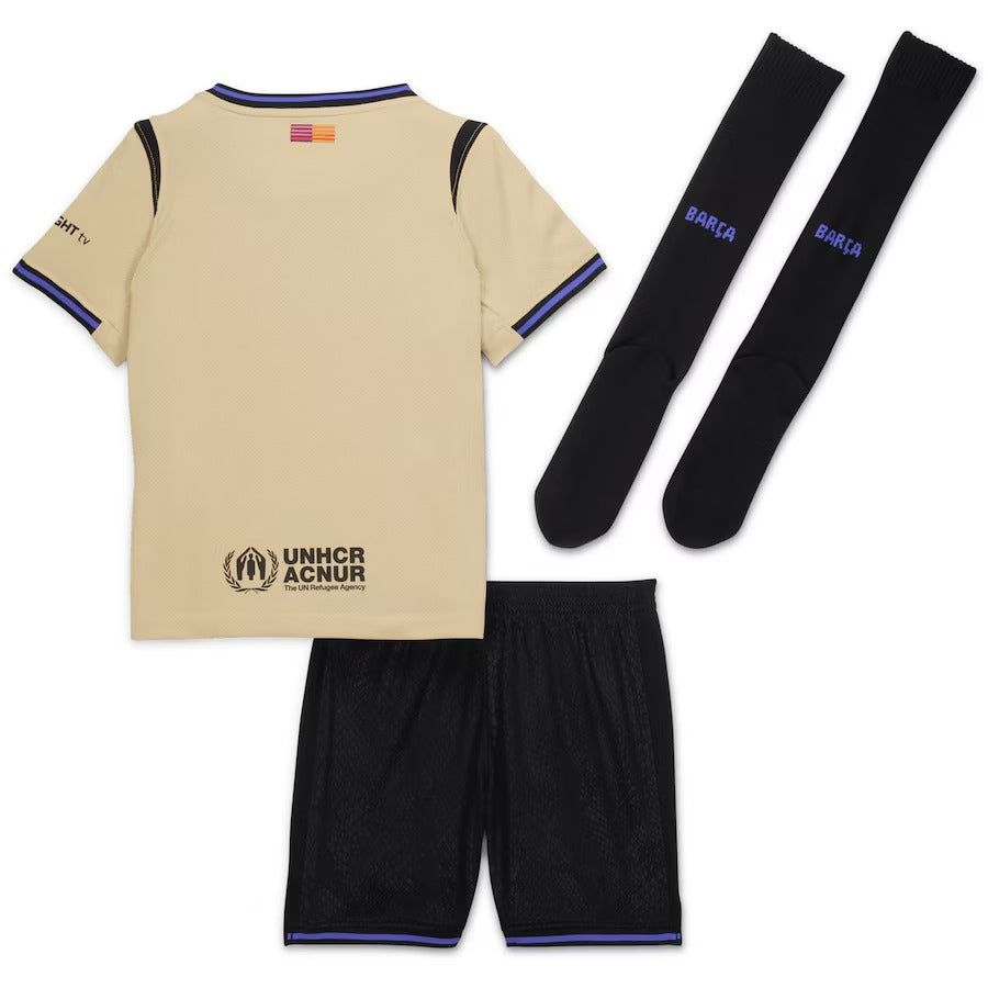 Equipación niños FC Barcelona segunda equipación temporada 2025 2026 camiseta y pantalón