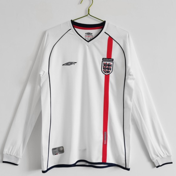 Camiseta Inglaterra 2002 Primera Equipación Manga Larga